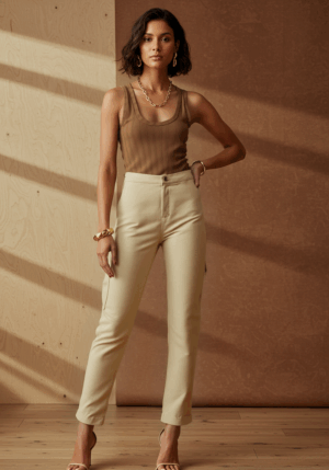 BLUSA RIBANA MARROM CALÇA COR CERTA 2 Regata Malha Canelada