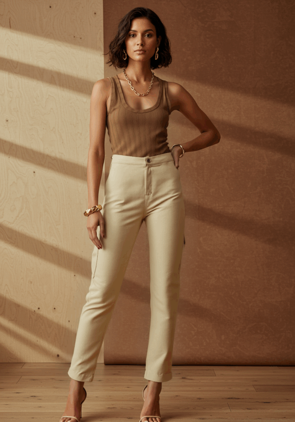 BLUSA RIBANA MARROM CALÇA COR CERTA 2 Regata Malha Canelada